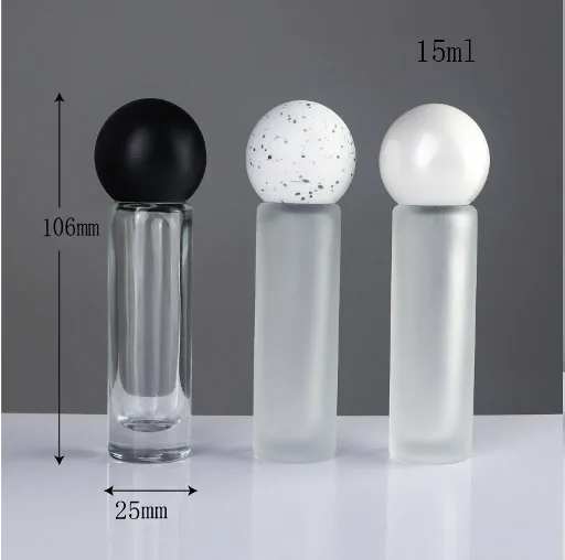 15 / 20 ml 透明或磨砂圆柱瓶身配球盖香水瓶