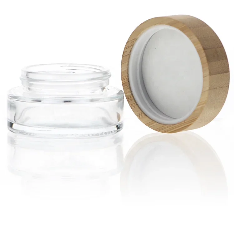 30 / 50 / 100 ml Clear cosmetic jar with wood-look lid