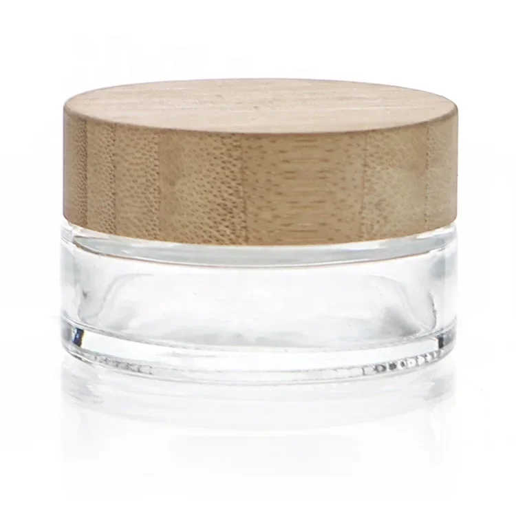 30 / 50 / 100 ml Clear cosmetic jar with wood-look lid