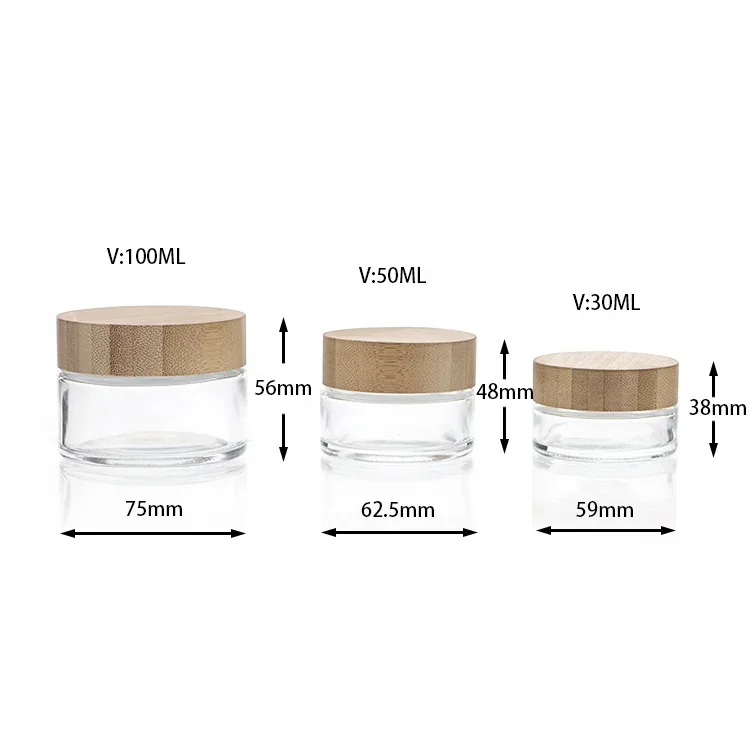 30 / 50 / 100 ml Clear cosmetic jar with wood-look lid