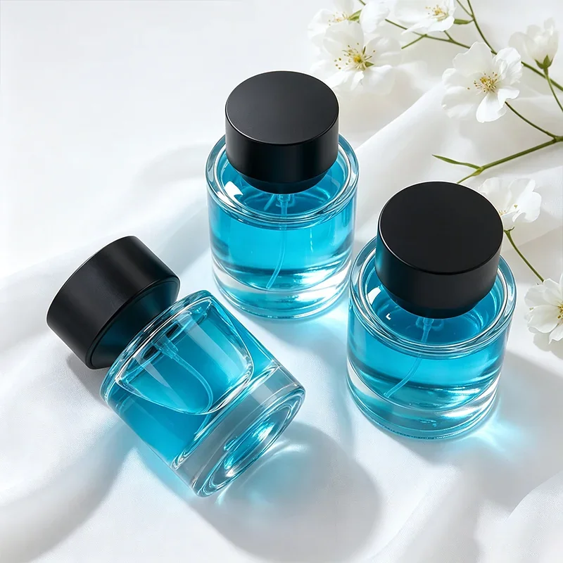 30 / 50 / 100 ml Round perfume bottle with flared black cap