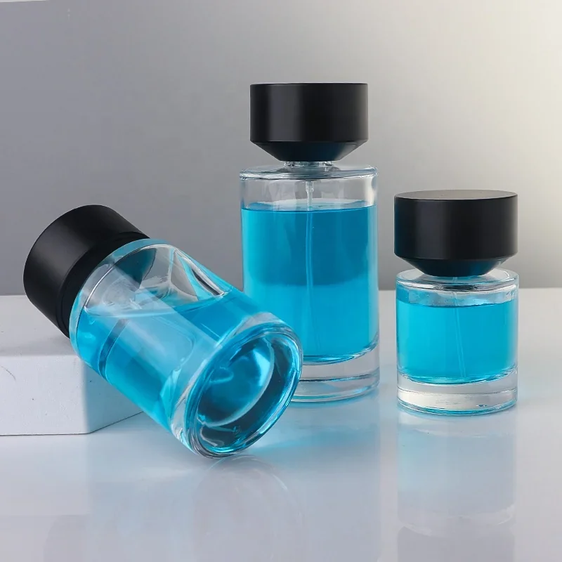 30 / 50 / 100 ml Cylindrical perfume bottle with black cap