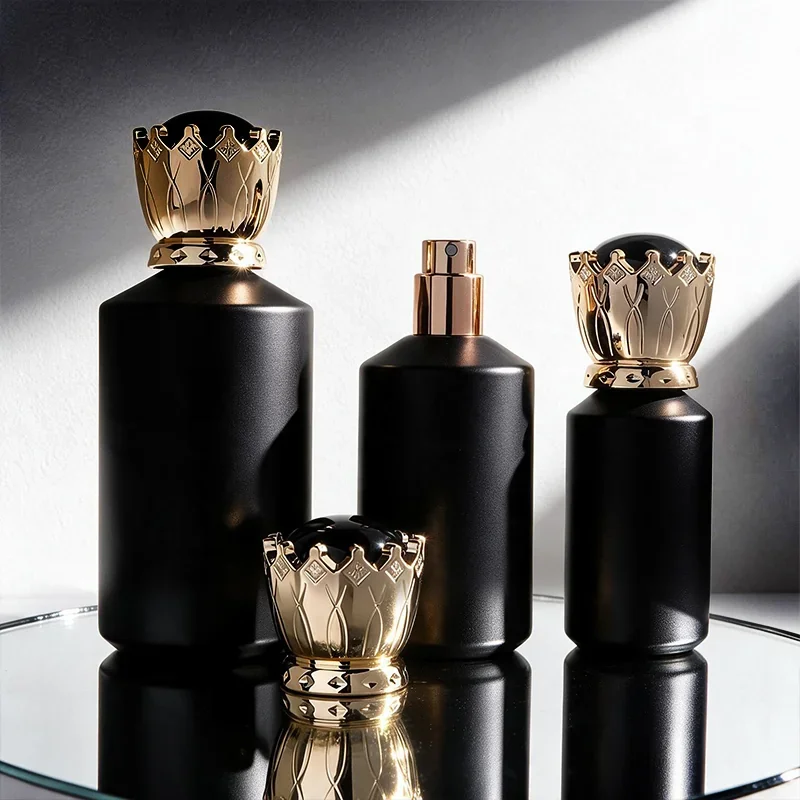 30 / 50 / 100 ml Cylindrical perfume bottle with crown-style cap