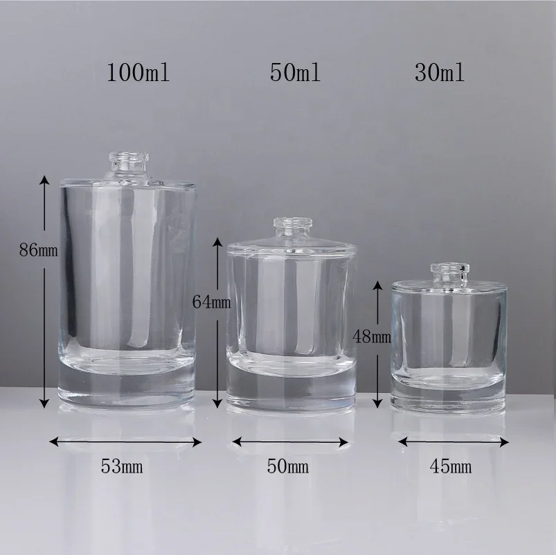 30 / 50 / 100 ml Cylindrical perfume bottle with black cap