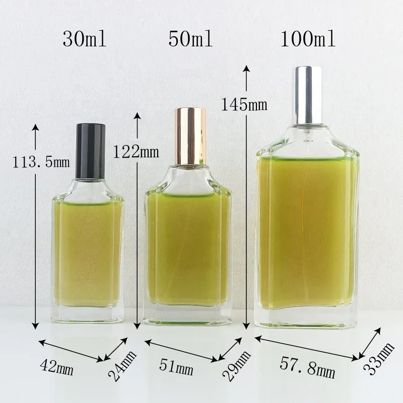 30 / 50 / 100 ml Rectangular perfume bottle with tall cylindrical cap