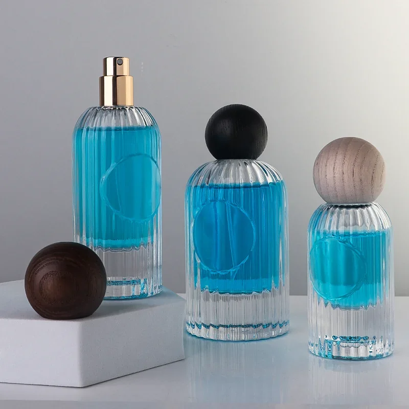 30 / 50 / 100 ml Fluted cylindrical perfume bottle with ball cap