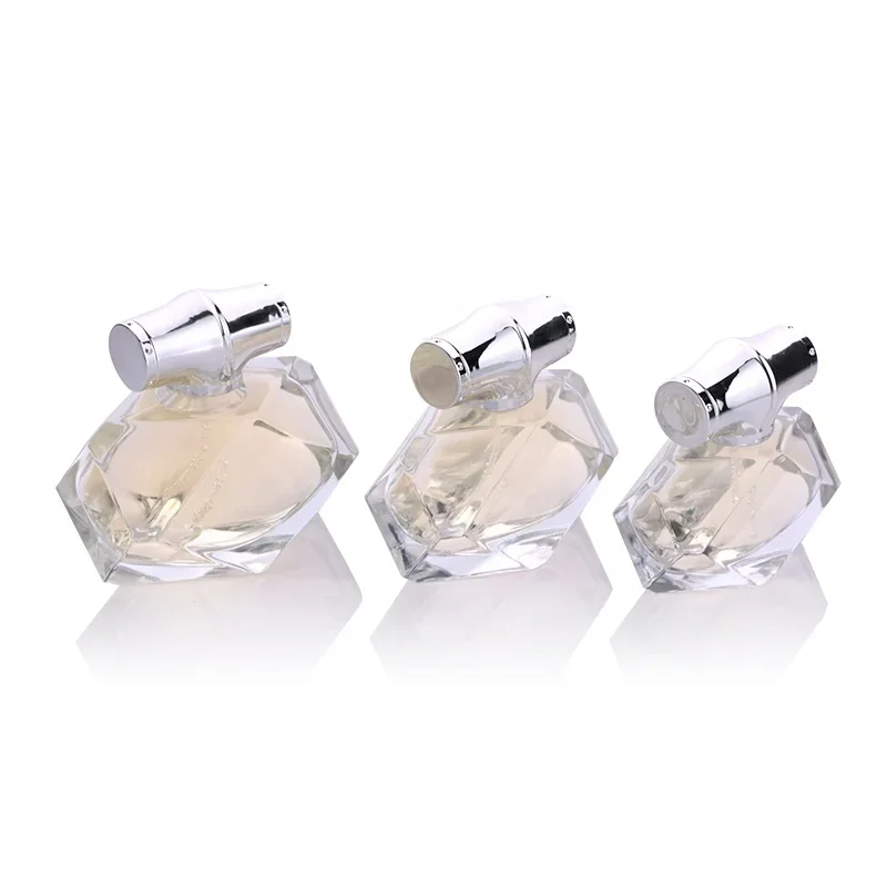 30 / 80 ml Flattened faceted perfume bottle with cylindrical cap