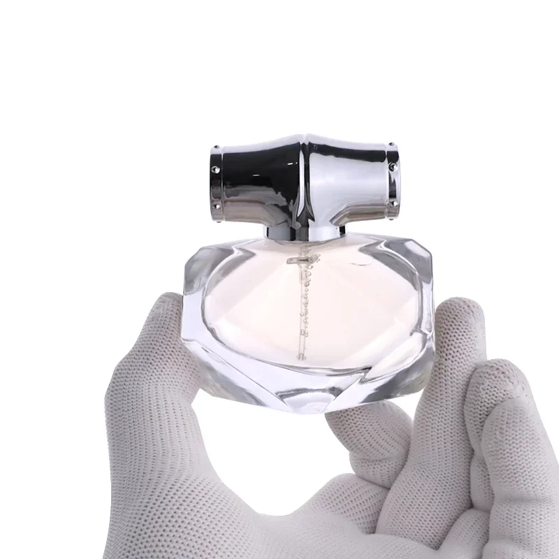 30 / 80 ml Flattened faceted perfume bottle with cylindrical cap