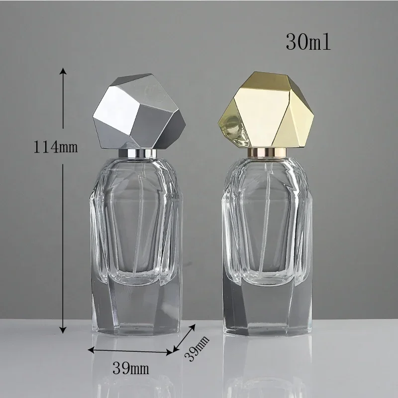 30 ml Faceted perfume bottle with polyhedral cap