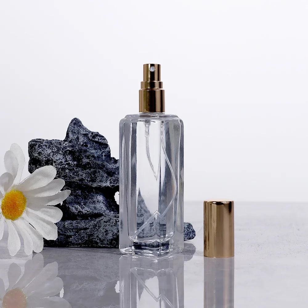 4 / 5 / 10 / 15 / 20 / 30 ml Slim rectangular perfume spray bottle with gold-look cap