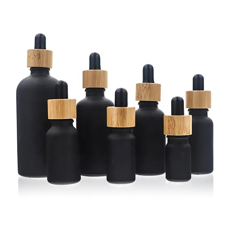 5 / 10 / 15 / 20 / 30 / 50 / 100 ml Dark dropper bottle with wood-look collar
