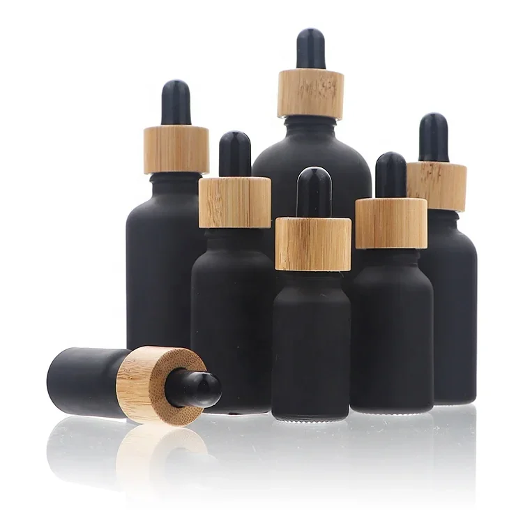 5 / 10 / 15 / 20 / 30 / 50 / 100 ml Dark dropper bottle with wood-look collar