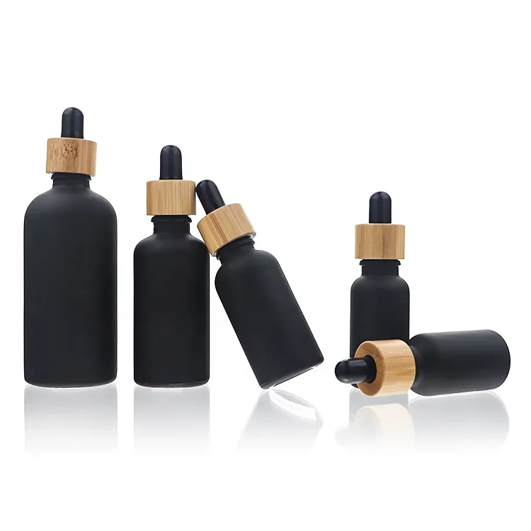 5 / 10 / 15 / 20 / 30 / 50 / 100 ml Dark dropper bottle with wood-look collar