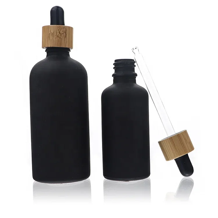5 / 10 / 15 / 20 / 30 / 50 / 100 ml Dark dropper bottle with wood-look collar
