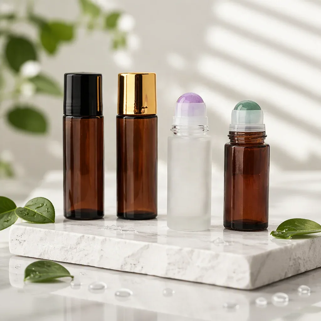 50 ml Amber-look rollerball bottle with cylindrical cap