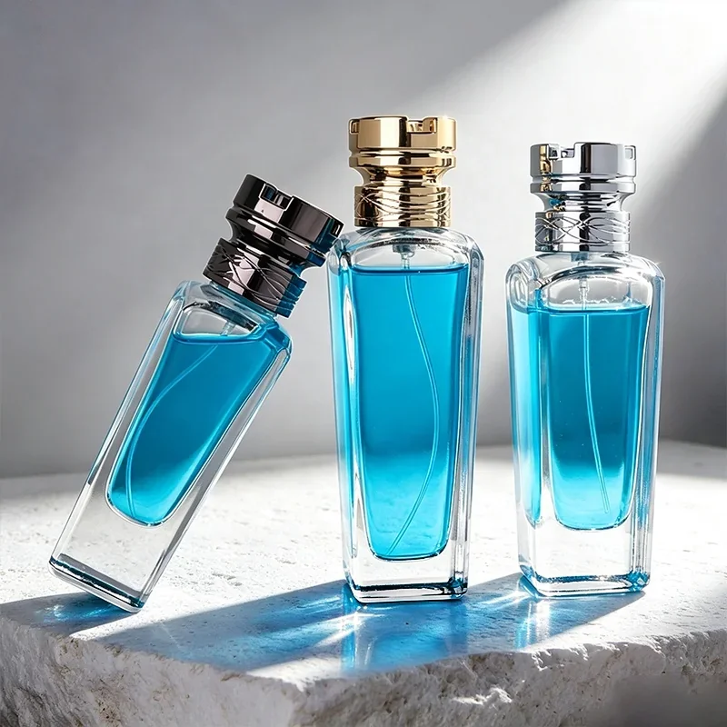 50 / 70 / 75 / 100 ml Tall rectangular perfume bottle with stacked-ring cap