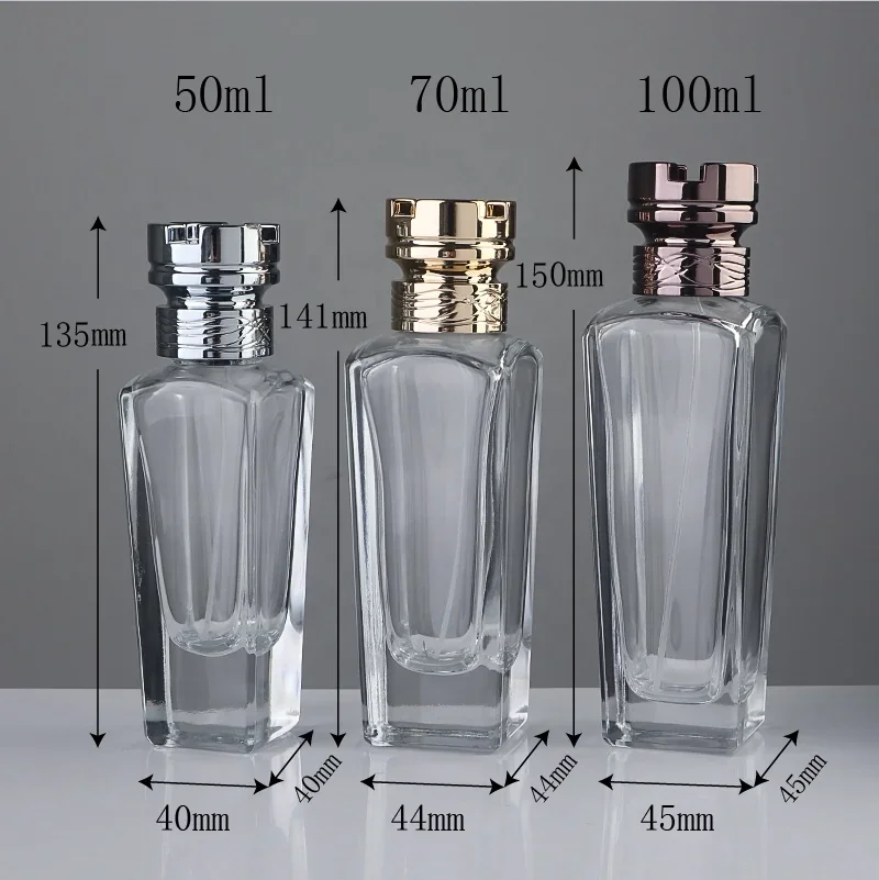 50 / 70 / 75 / 100 ml Tall rectangular perfume bottle with stacked-ring cap