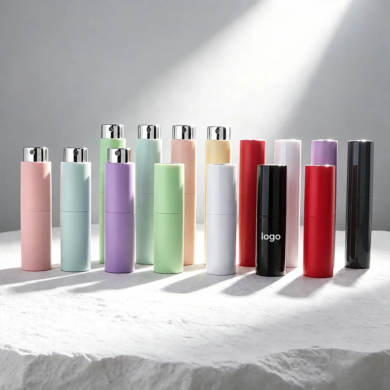 5 / 10 ml Cylindrical pocket spray bottle with colored case