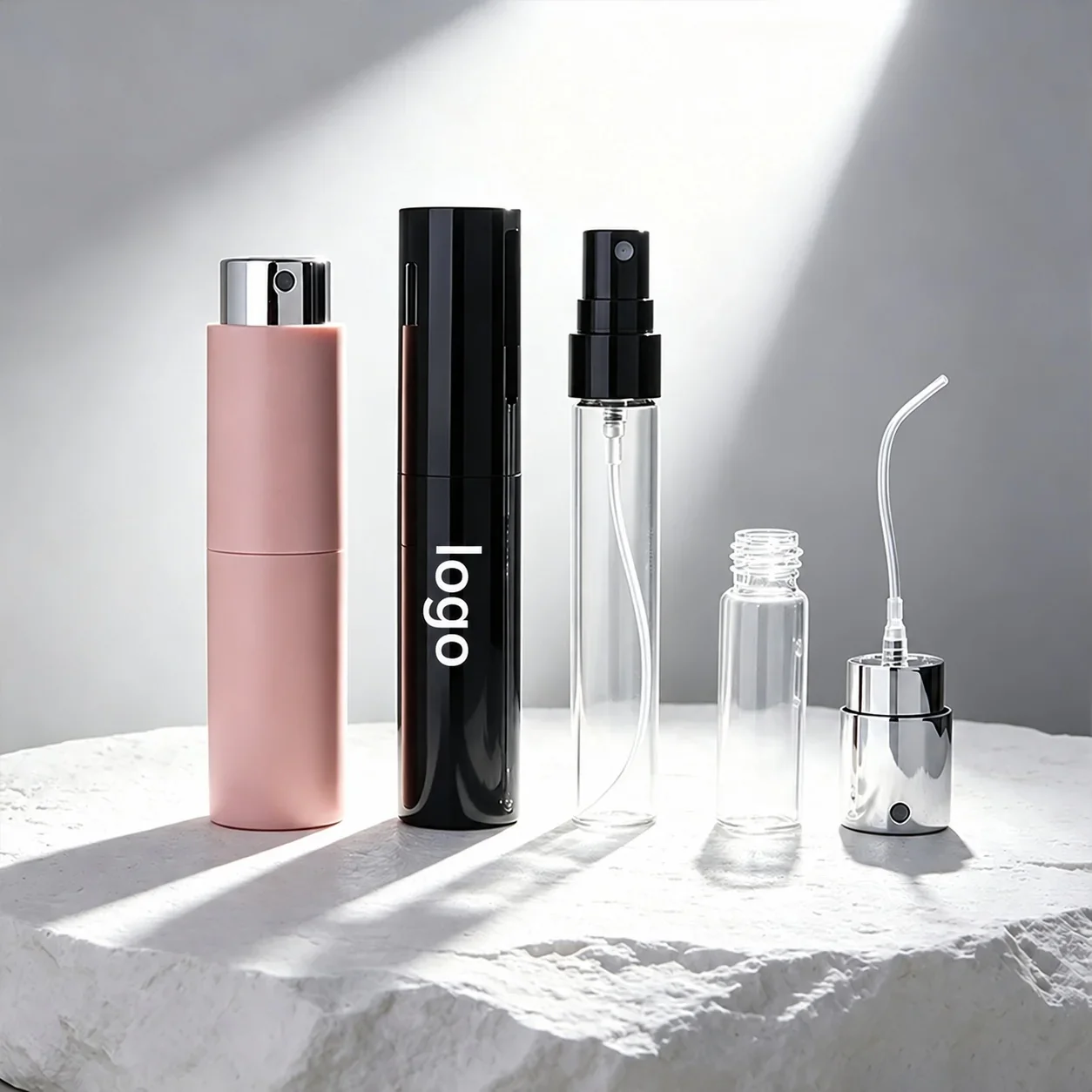 5 / 10 ml Cylindrical pocket spray bottle with colored case