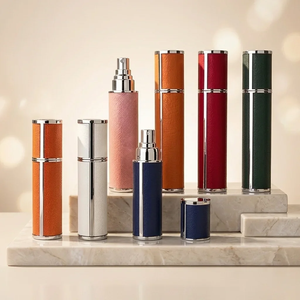 5 / 10 ml Cylindrical pocket spray bottle with colored case