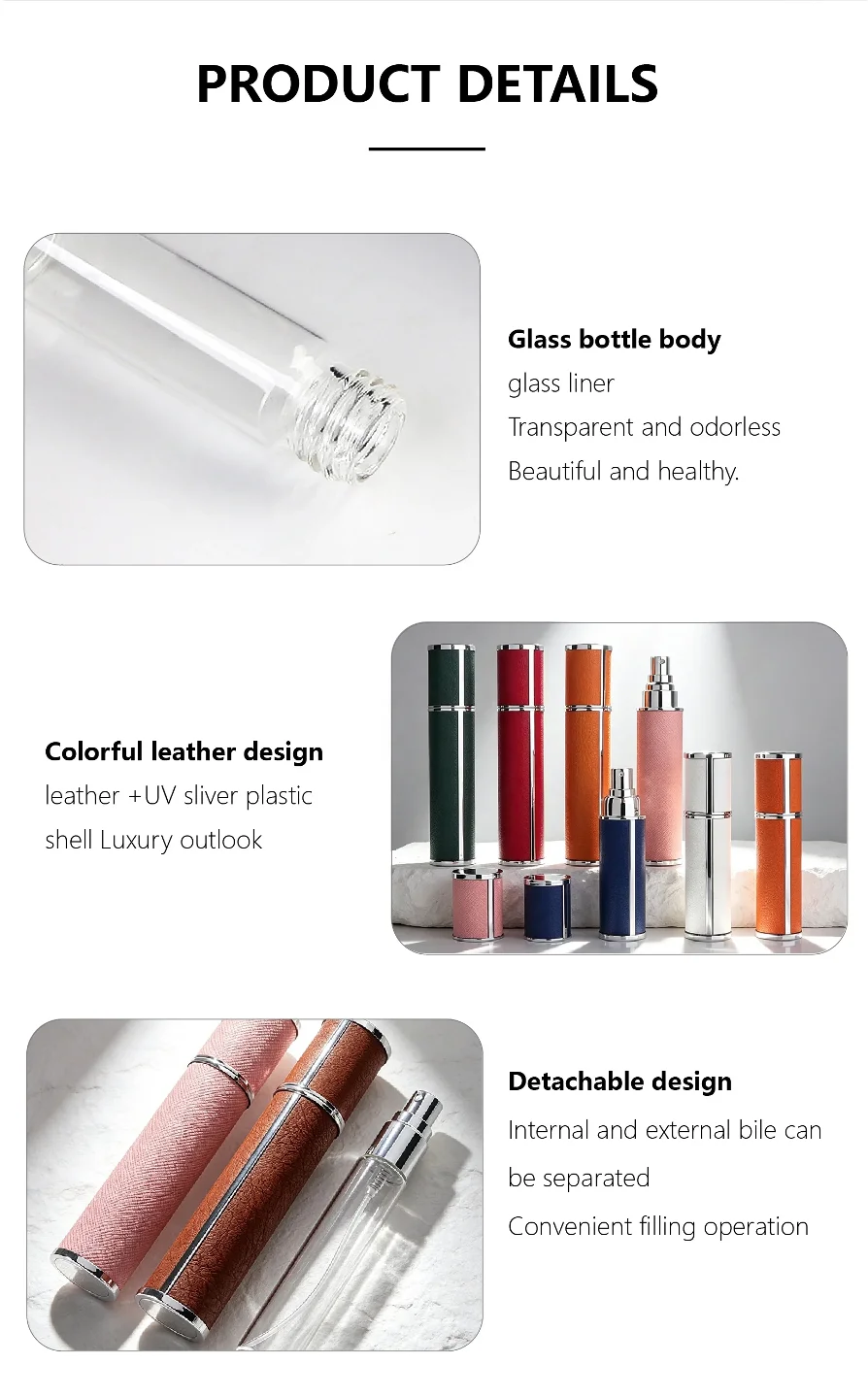 5 / 10 ml Cylindrical pocket spray bottle with colored case
