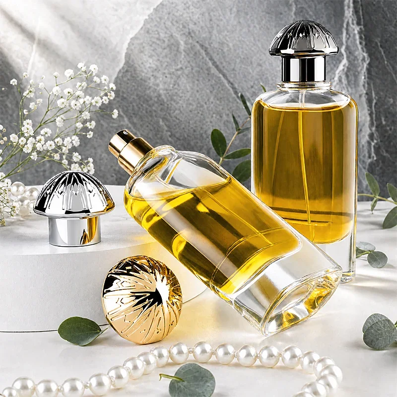60 ml Oval perfume bottle with shell-pattern cap