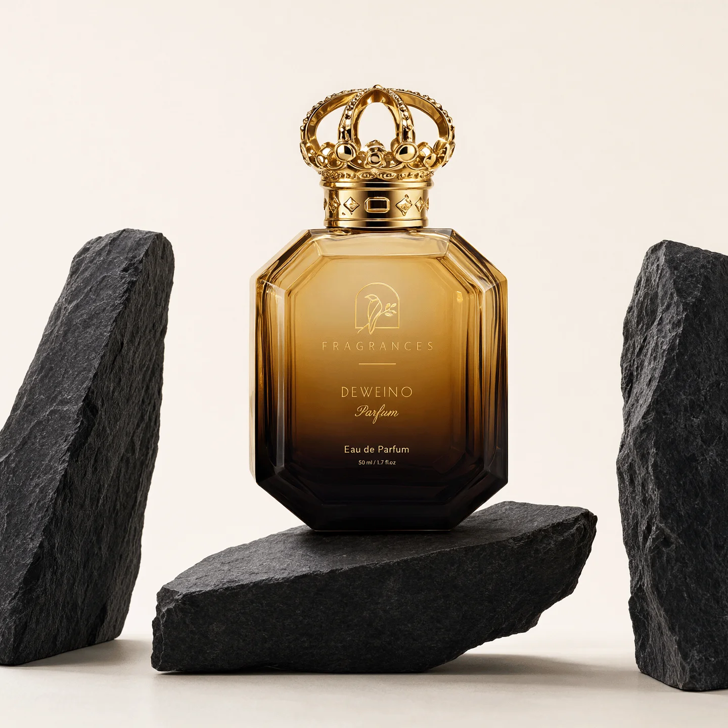 30 / 50 / 100 ml Flacon de parfum plat en verre brun-noir dégradé avec bouchon couronne