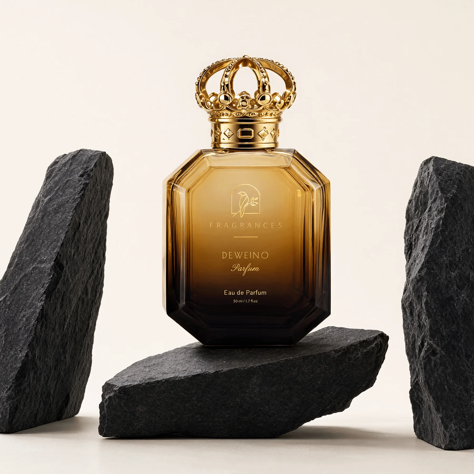 30 / 50 / 100 ml Flacon de parfum plat en verre brun-noir dégradé avec bouchon couronne