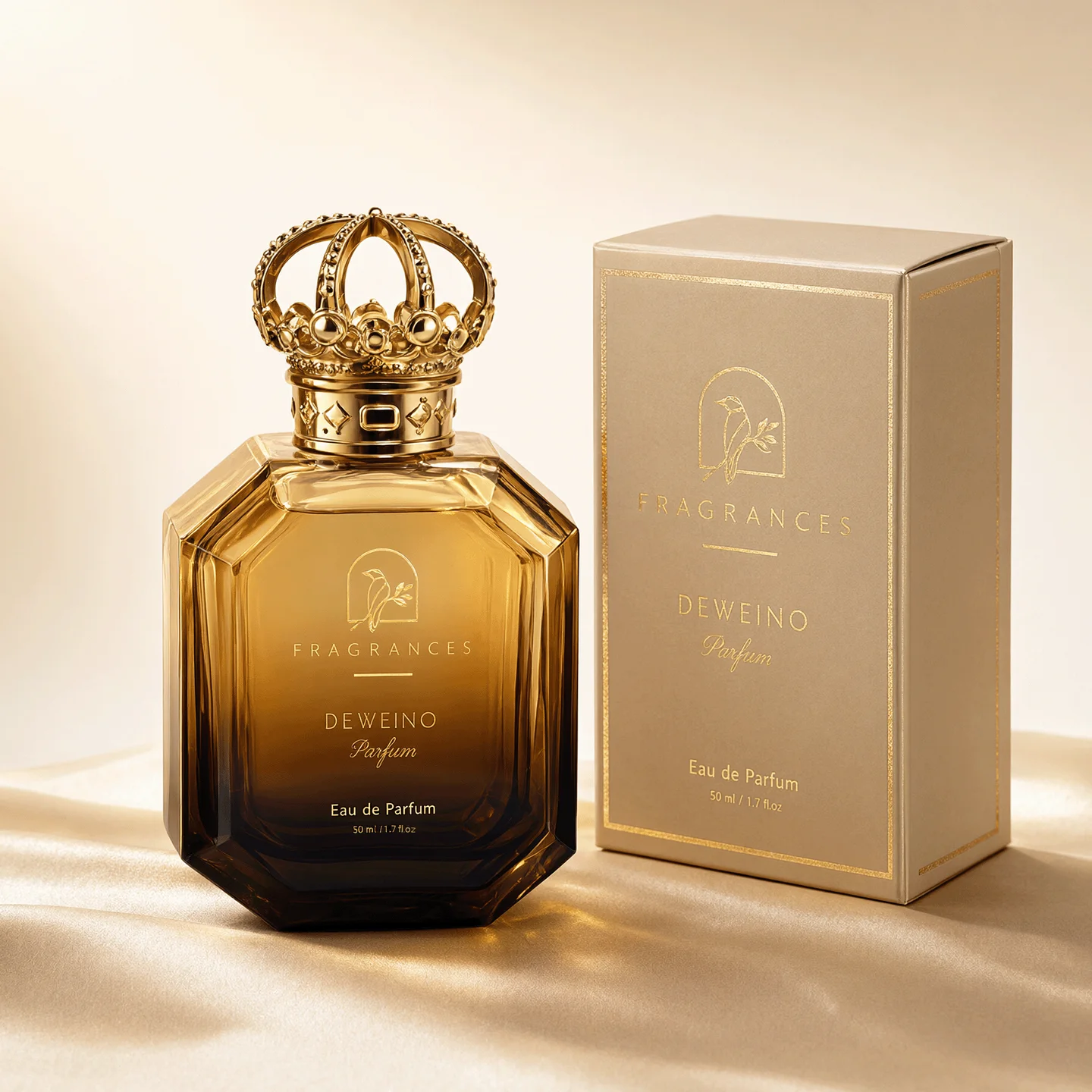 30 / 50 / 100 ml Flacon de parfum plat en verre brun-noir dégradé avec bouchon couronne