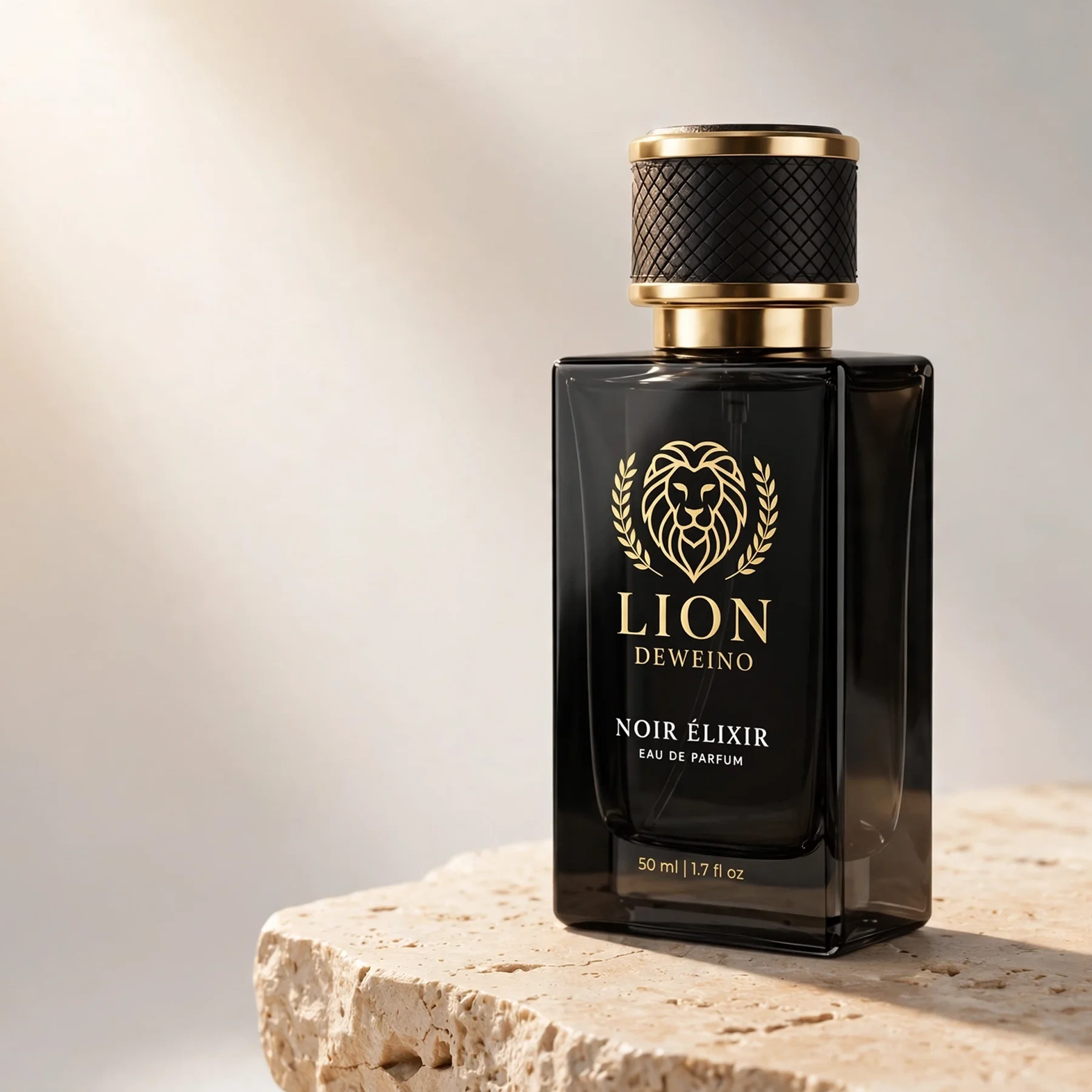 30 / 50 / 100 ml Black square glass perfume bottle with patterned cylindrical cap