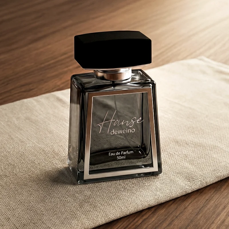 50 ml Black polygonal glass perfume bottle with rectangular cap