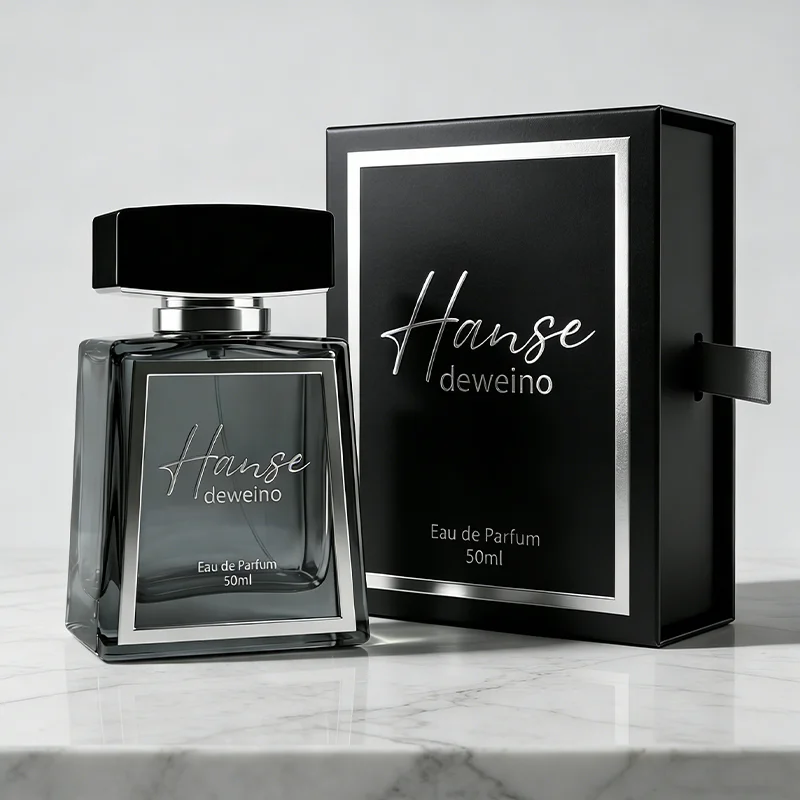 50 ml Flacon de parfum polygonal en verre noir avec bouchon rectangulaire