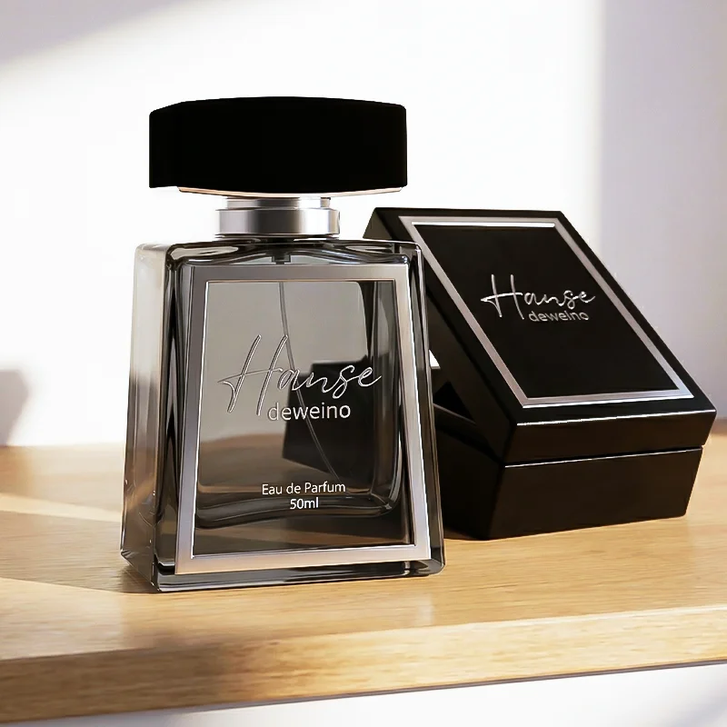 50 ml Flacon de parfum polygonal en verre noir avec bouchon rectangulaire