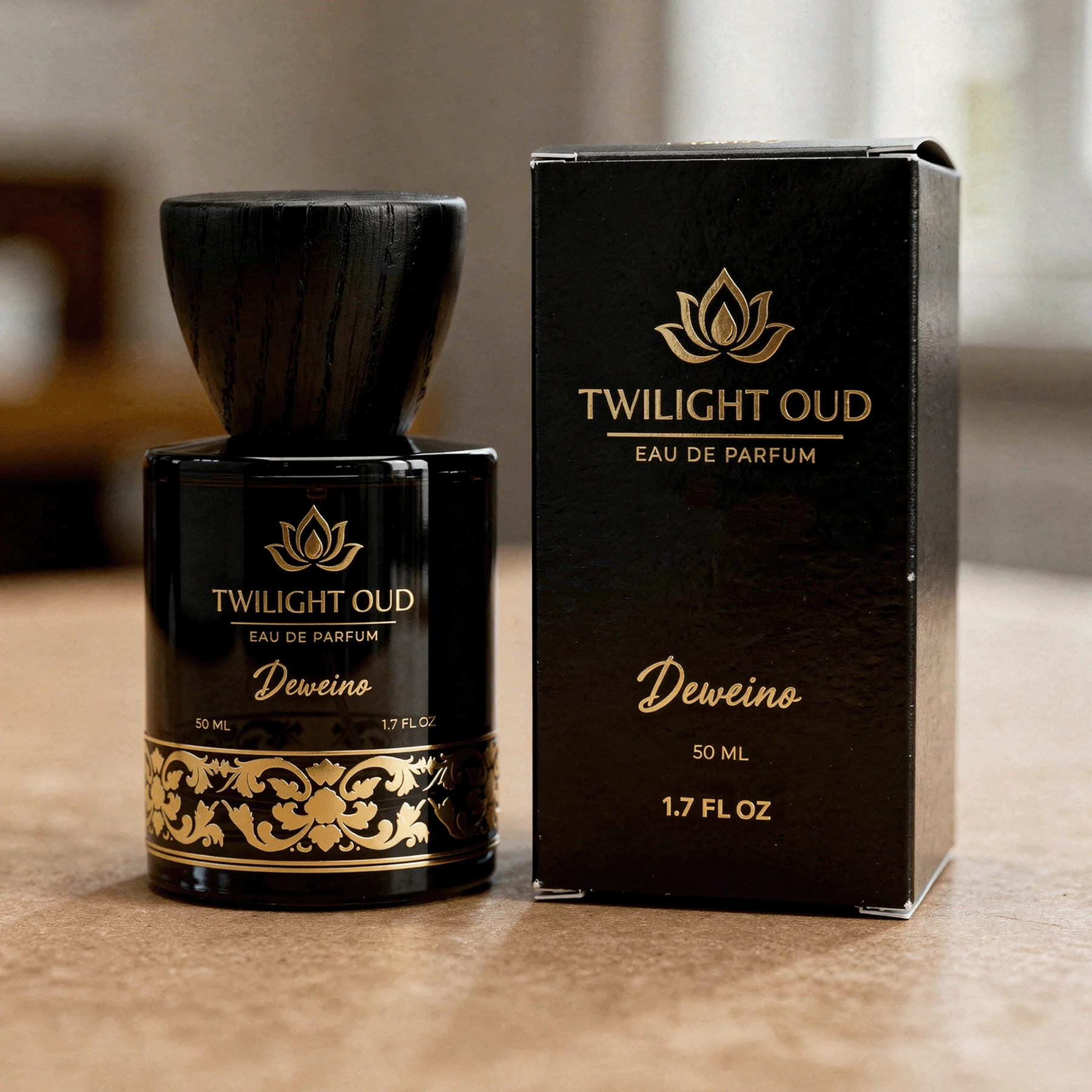 50 / 100 ml Flacon de parfum rond en verre noir avec bouchon décoratif