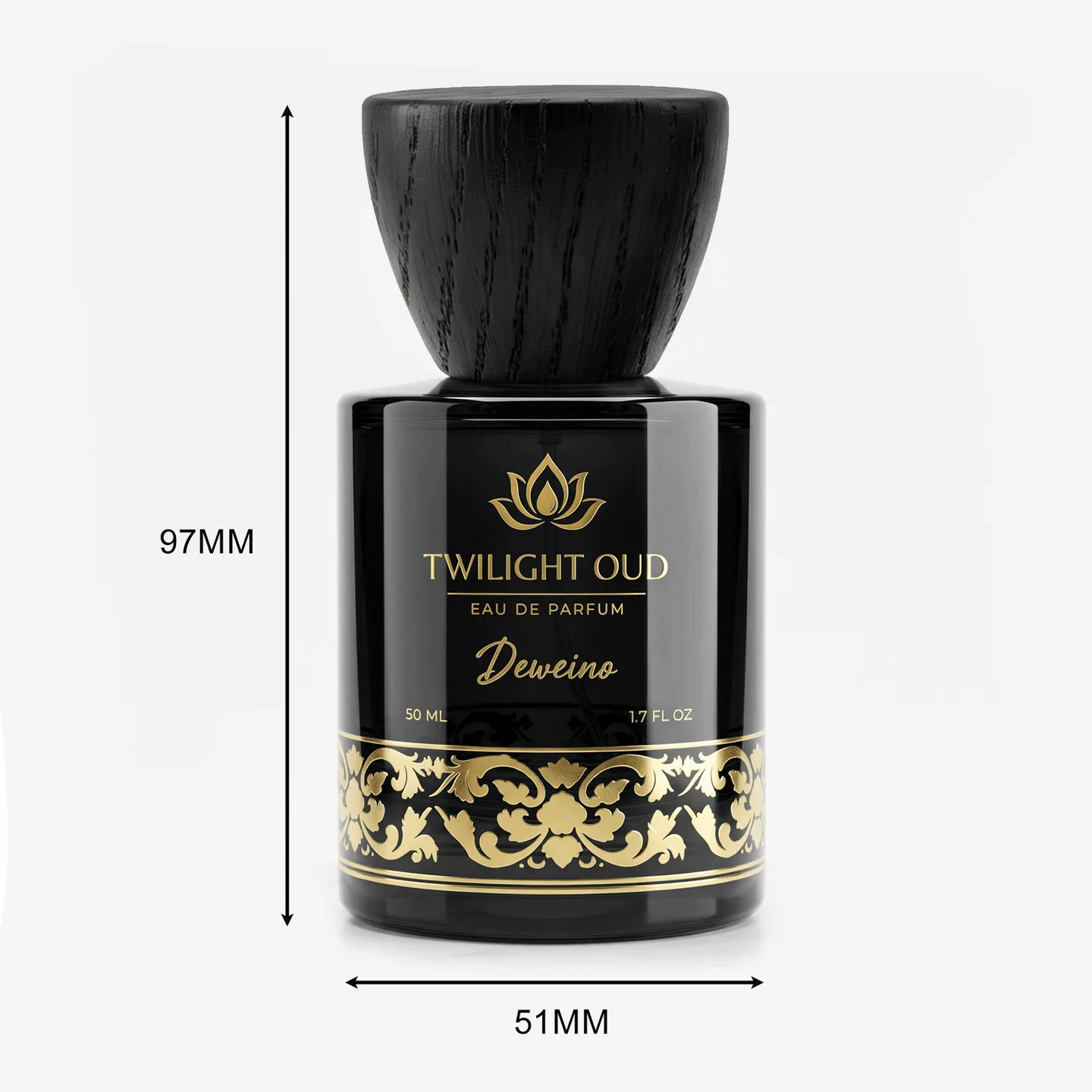 30 / 50 / 100 ml Black round glass perfume bottle with wood-look cap