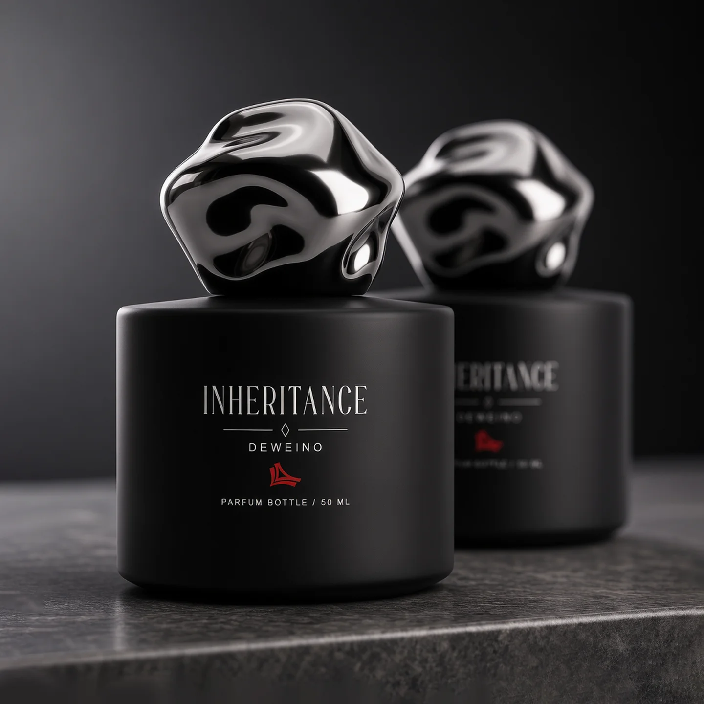 30 / 50 / 100 ml Black round glass perfume bottle with distinctive sculptural cap