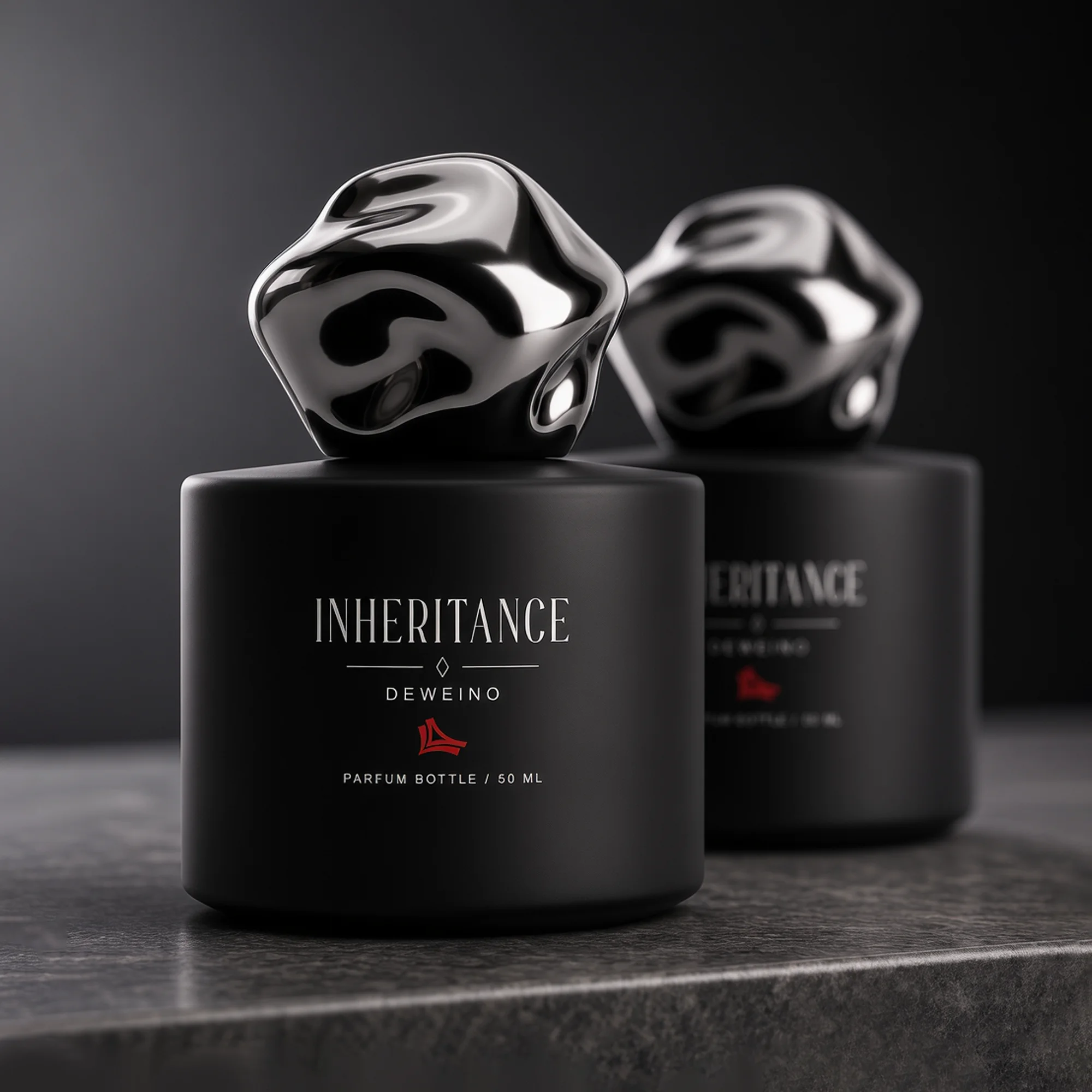 30 / 50 / 100 ml Black round glass perfume bottle with distinctive sculptural cap