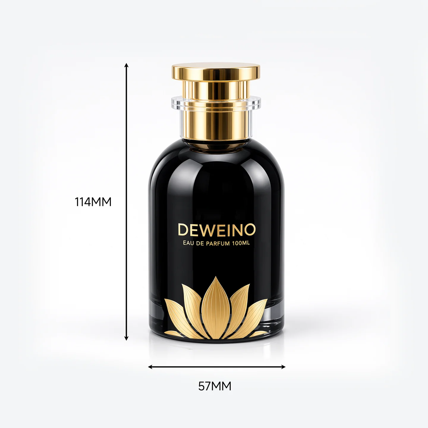 30 / 50 / 100 ml Black round glass perfume spray bottle with gold-tone cap