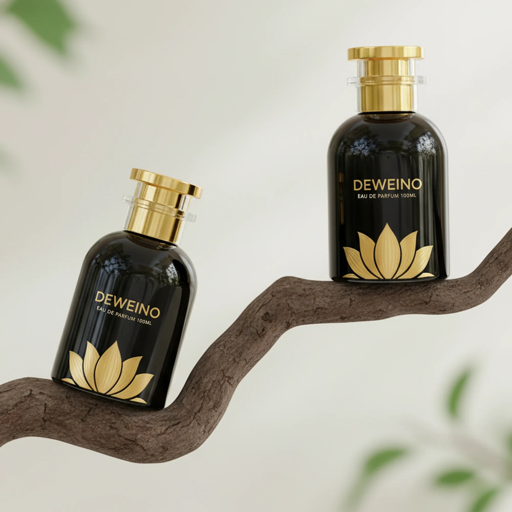 30 / 50 / 100 ml Black round glass perfume bottle with gold-tone neck detail