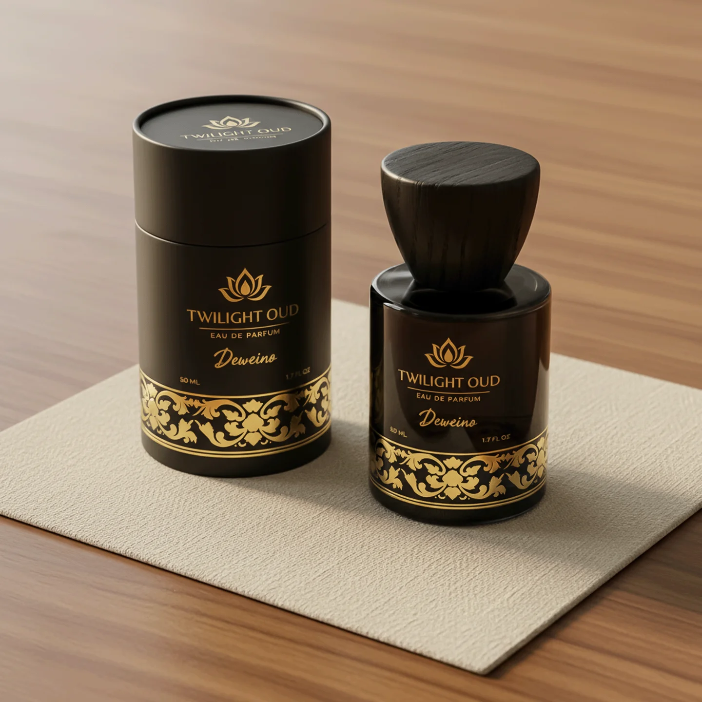 30 / 50 / 100 ml Black round glass perfume bottle with wood-look cap
