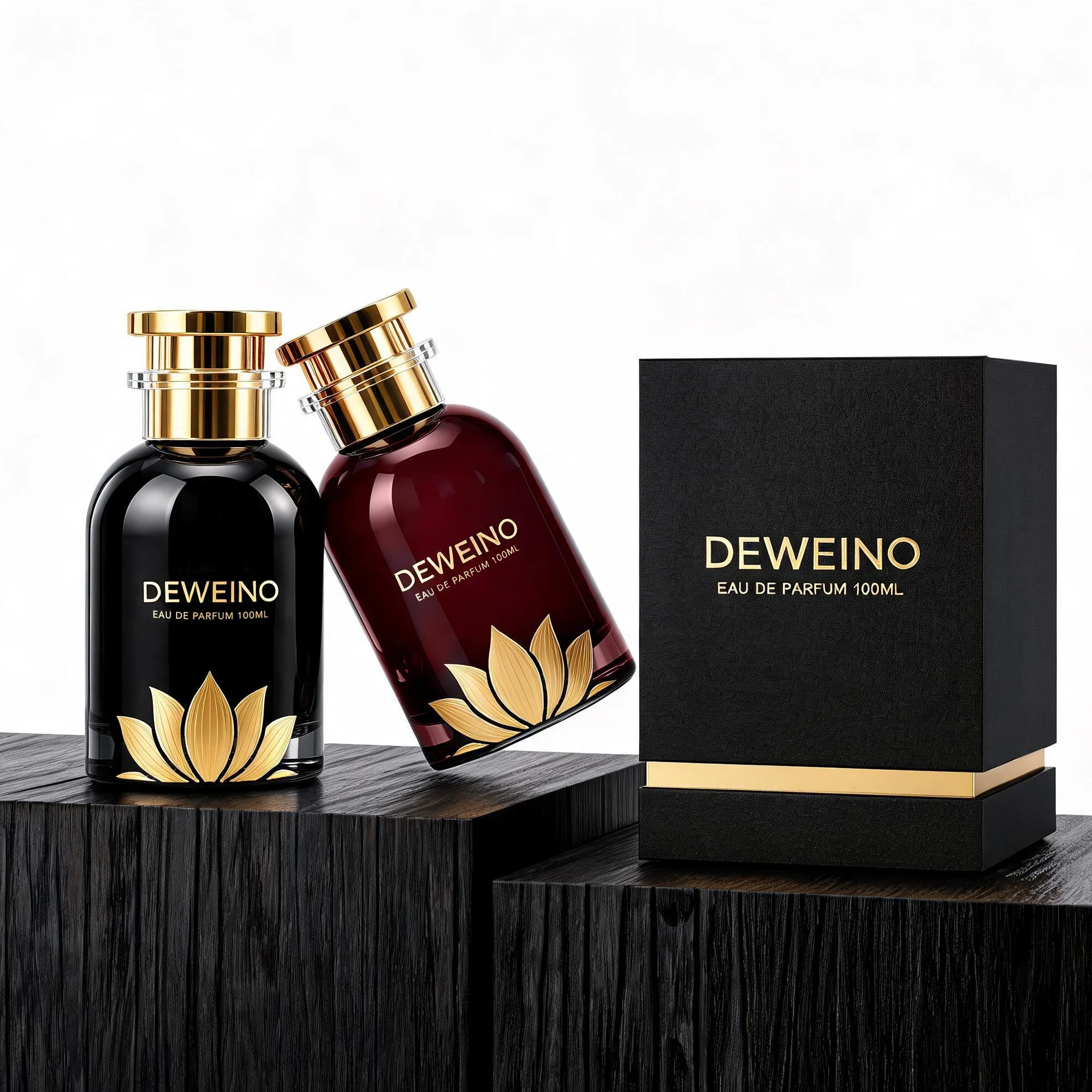 30 / 50 / 100 ml Black round glass perfume spray bottle with gold-tone cap