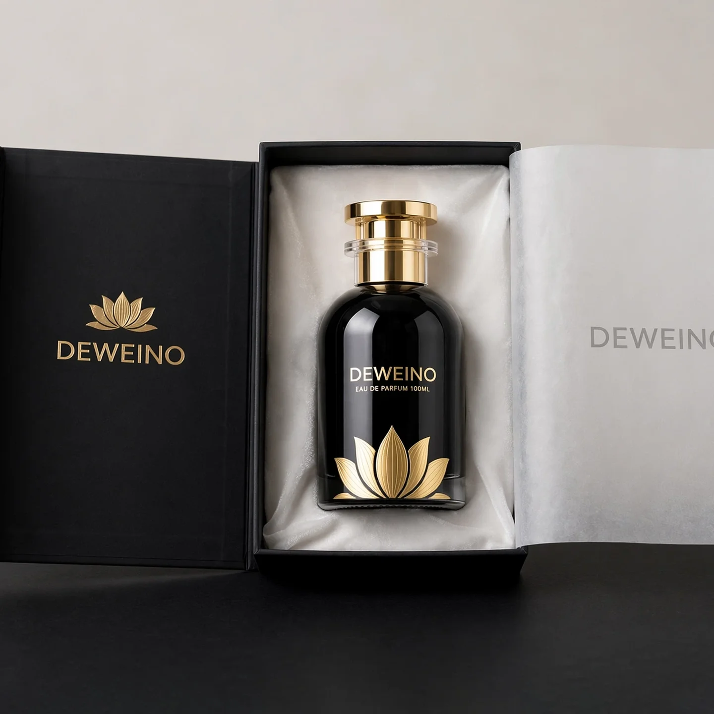 30 / 50 / 100 ml Black round glass perfume spray bottle with gold-tone cap