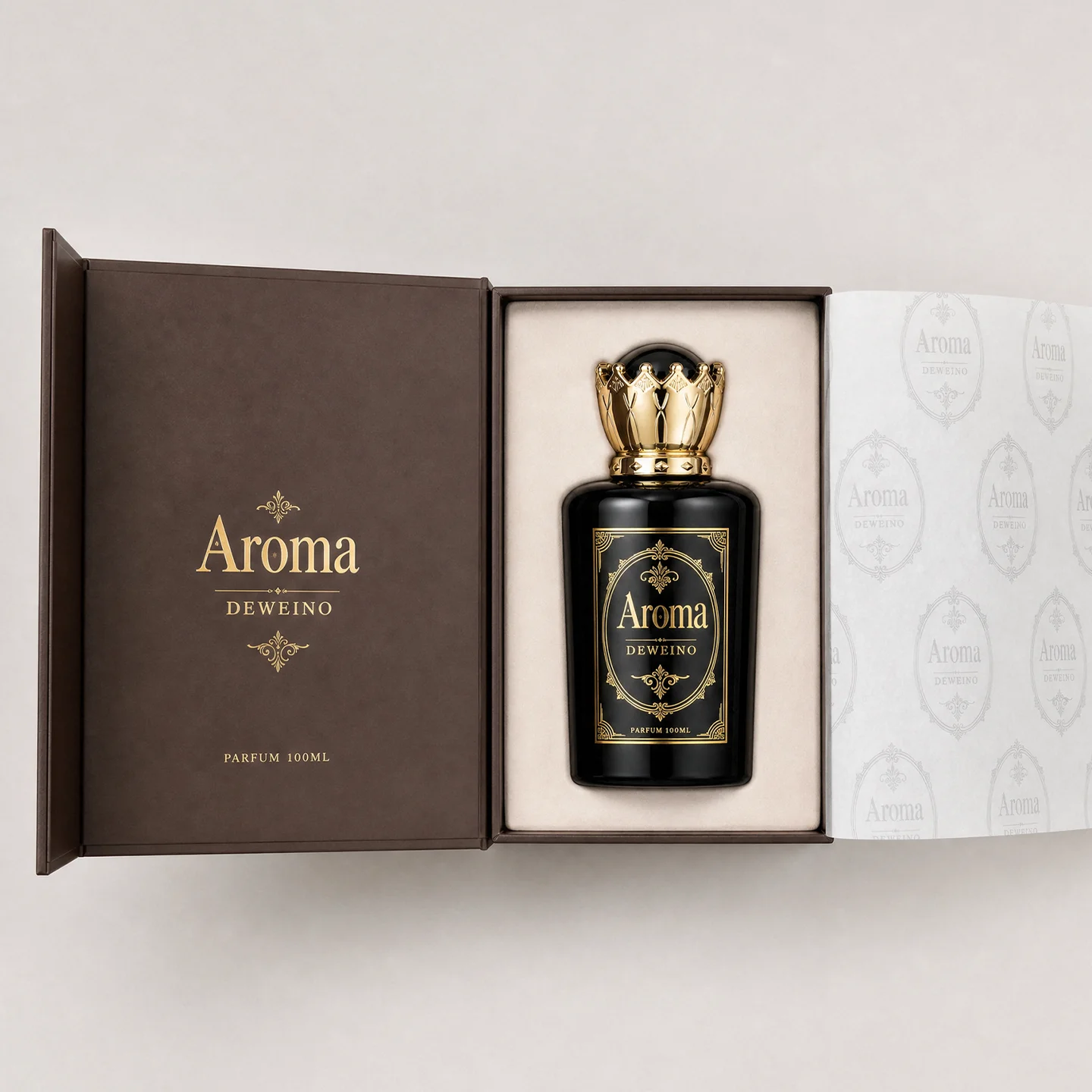 30 / 50 / 100 ml Black square glass perfume bottle with decorative gold-tone cap