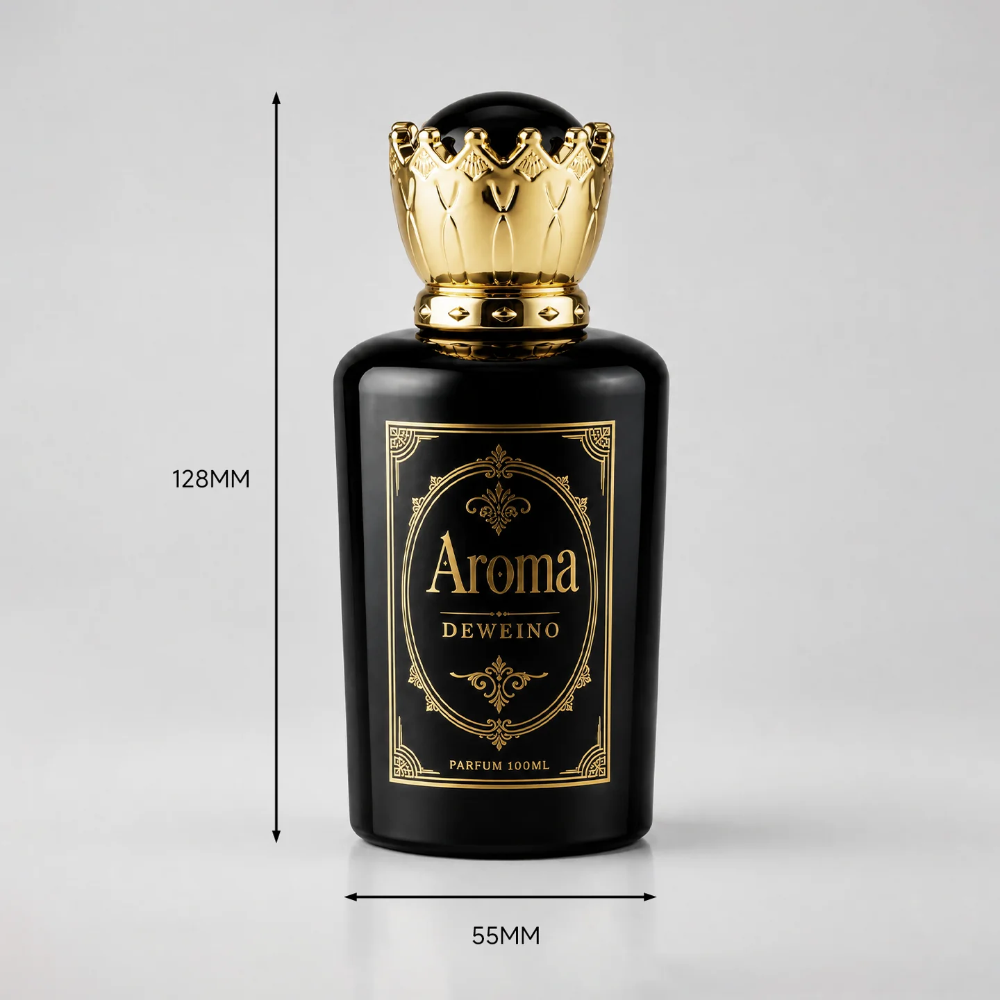 30 / 50 / 100 ml Black square glass perfume bottle with decorative gold-tone cap
