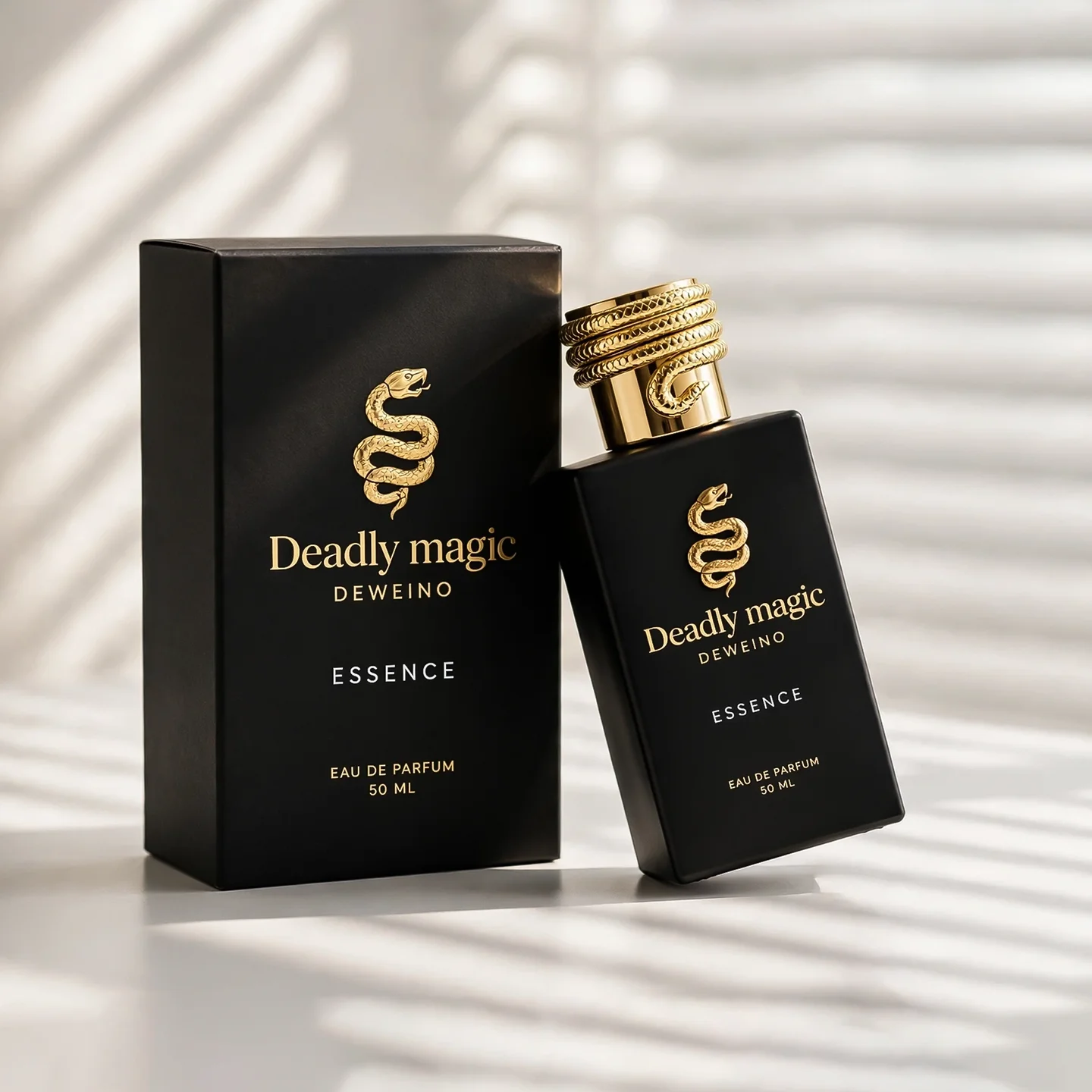 30 / 50 / 100 ml Black square glass perfume bottle with distinctive gold-tone cap