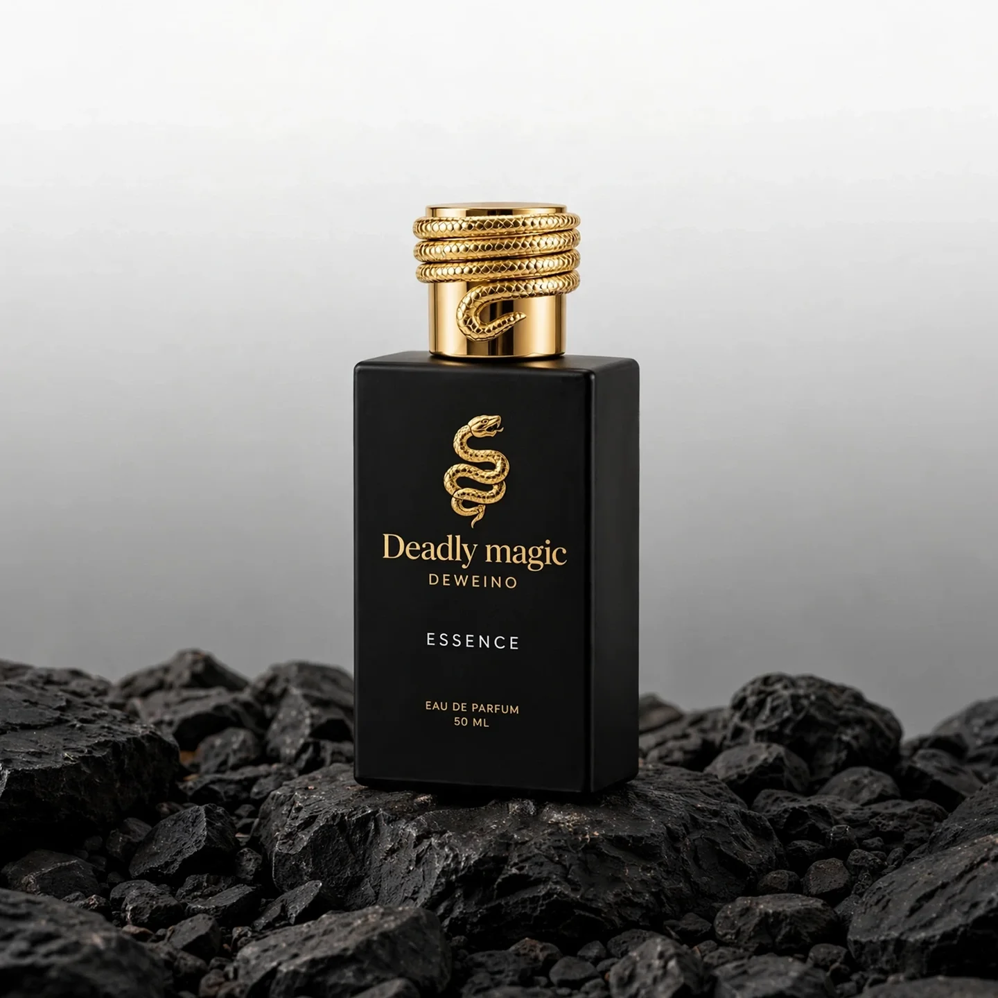 30 / 50 / 100 ml Black square glass perfume bottle with ribbed gold-tone cap
