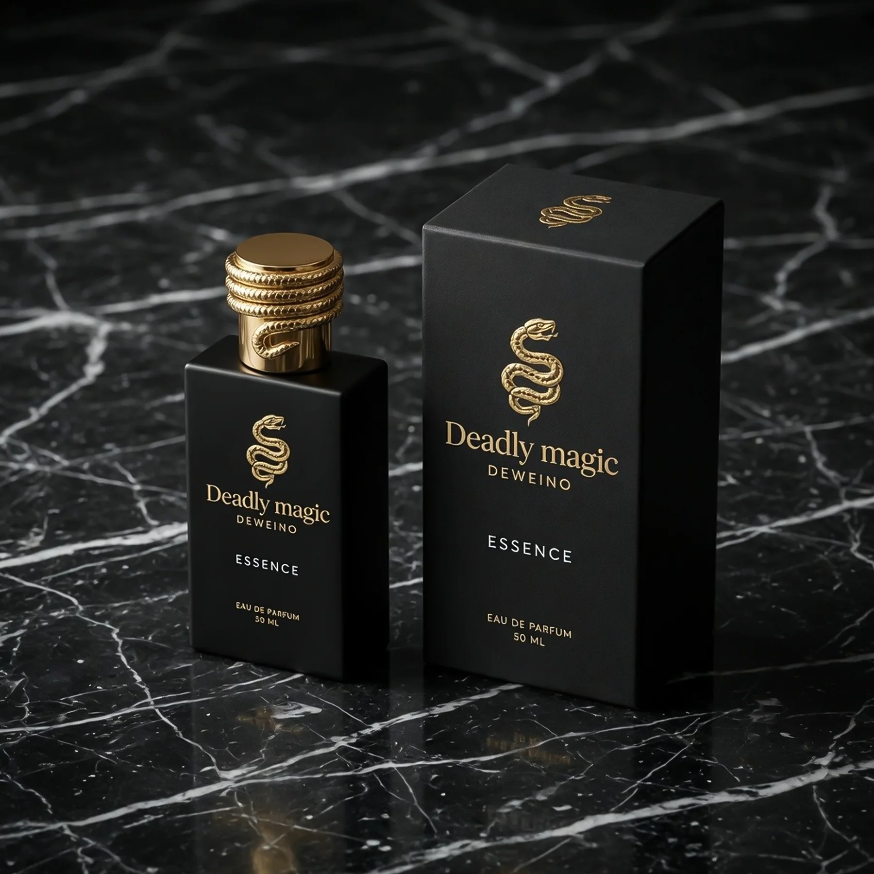 30 / 50 / 100 ml Flacon vaporisateur carré en verre noir avec bouchon doré rainuré