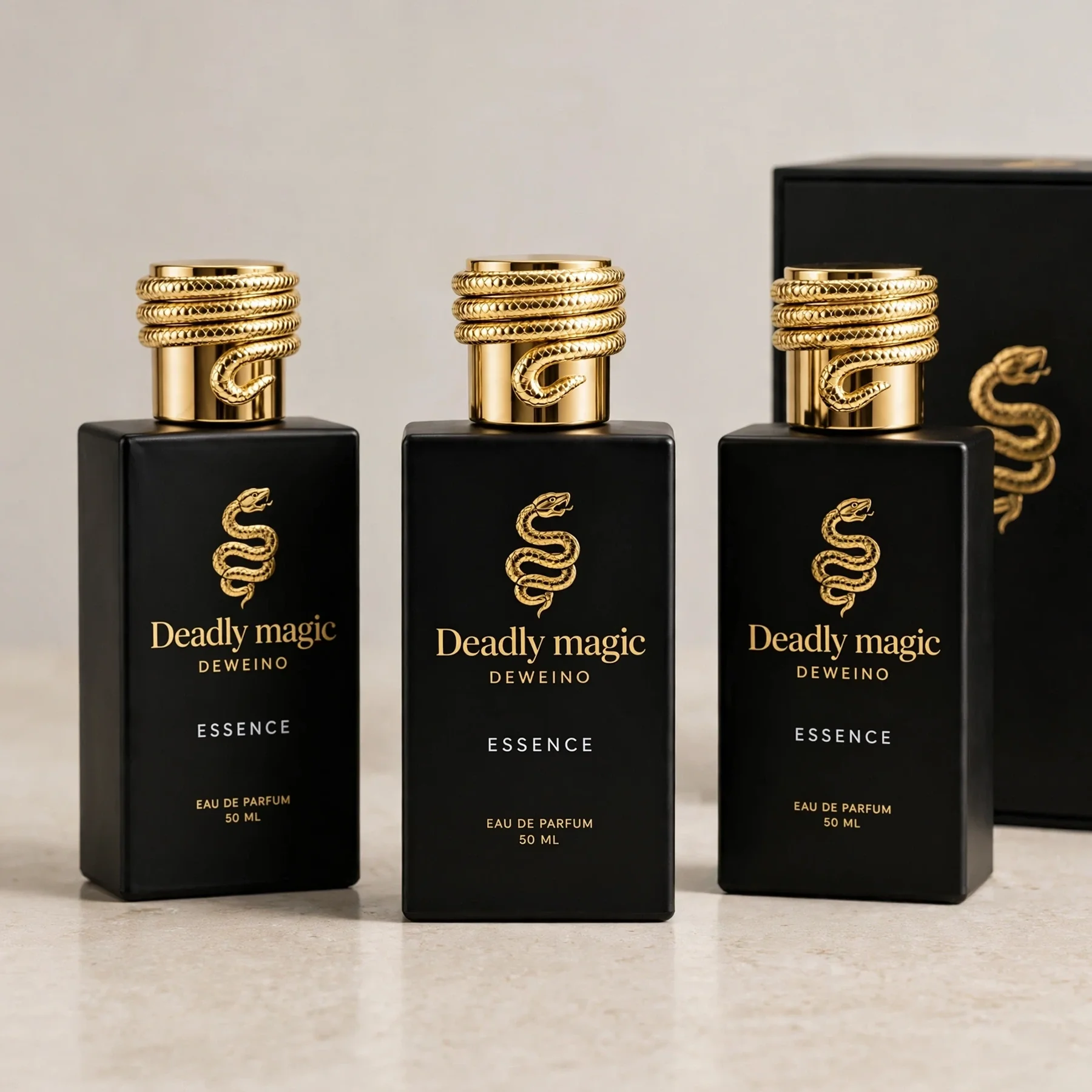 30 / 50 / 100 ml Square glass perfume spray bottle with ribbed gold-tone cap