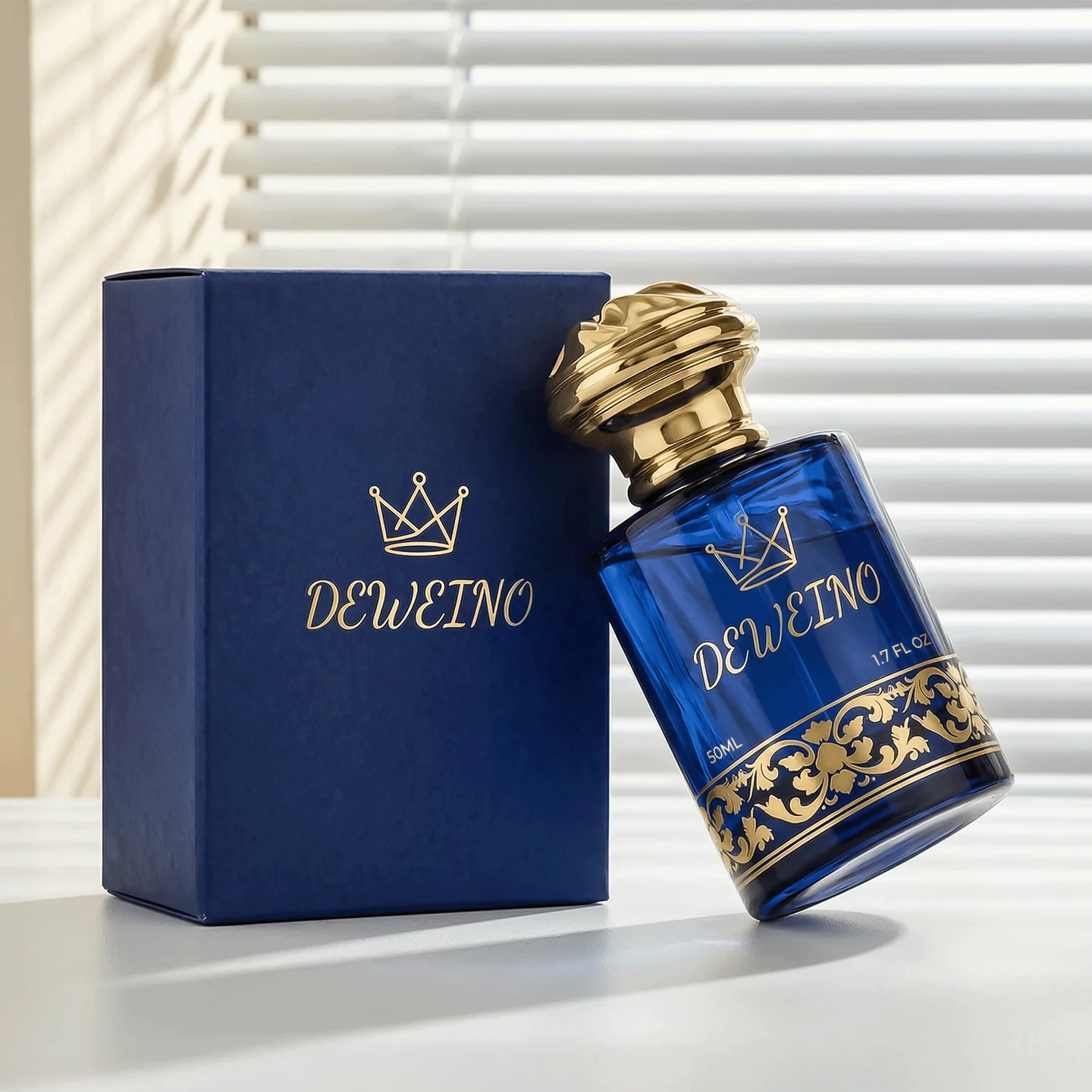 50 / 100 ml Blue round glass perfume bottle with decorative cap
