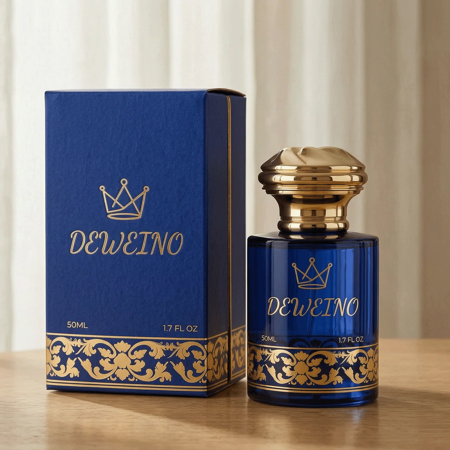 50 / 100 ml 蓝色圆形玻璃香水瓶配装饰瓶盖